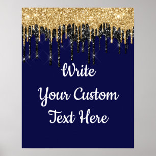 Poster Parties scintillant d'or Dark Navy personnalisée P