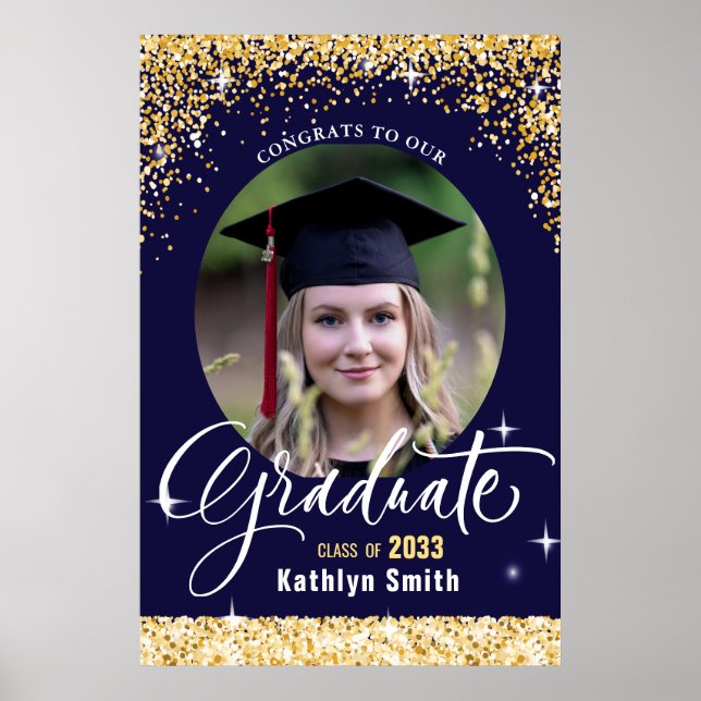 Poster Parties scintillant d'or élégant Sparkling Graduat (Devant)