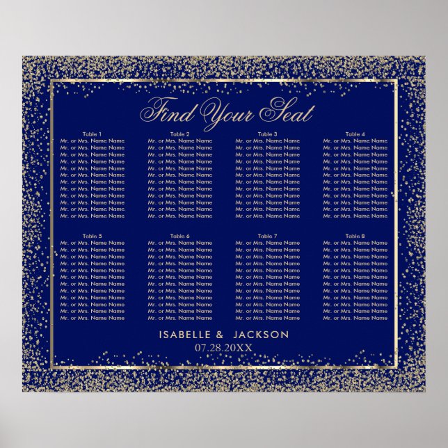 Poster Parties scintillant d'or et bleu marine - Carte 8  (Devant)