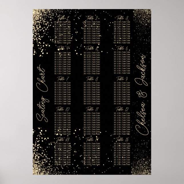 Poster Parties scintillant d'or et noir - 15 places (Devant)