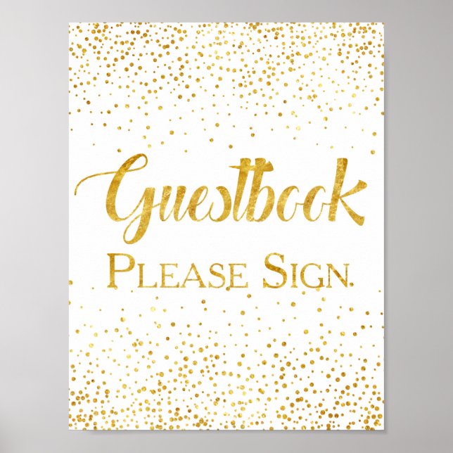 Poster Parties scintillant d'or Faux Confetti Mariage Liv (Devant)