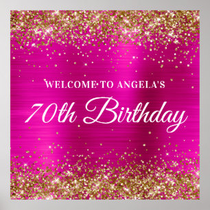 Poster Parties scintillant d'or Hot Pink Carré 70e annive