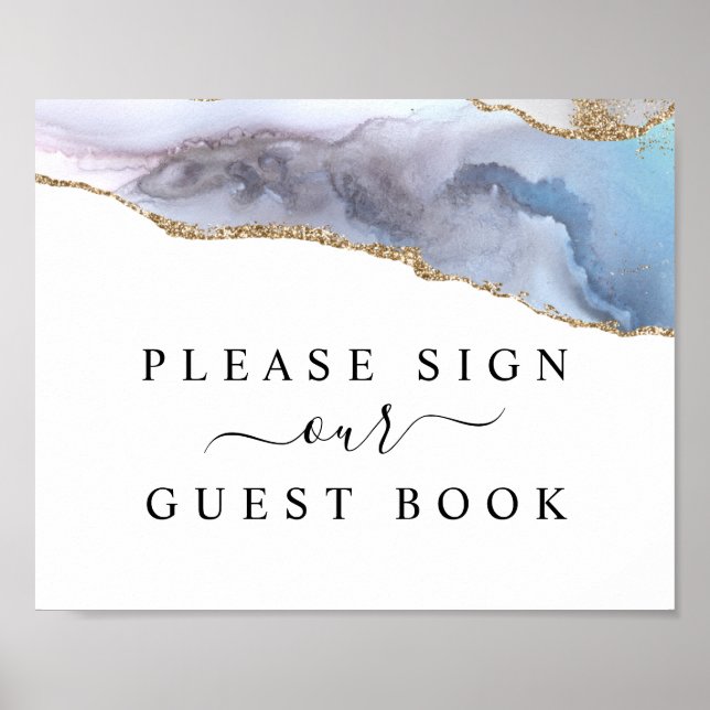 Poster Parties scintillant d'or & Marine Blue Agate Livre (Devant)