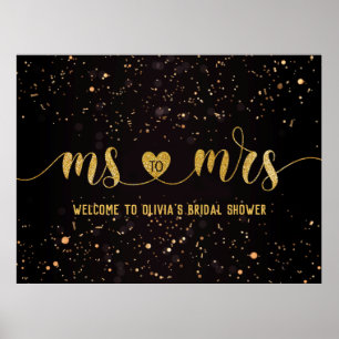 Poster Parties scintillant d'or Mme à Mme Fête des mariée
