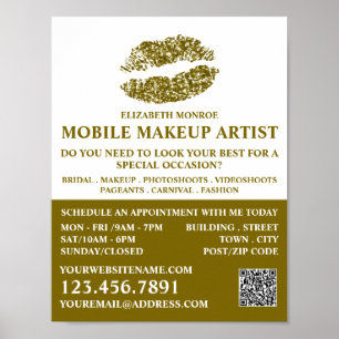 Poster Parties scintillant d'or moderne lèvres, maquillag