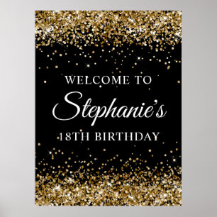 Poster Parties scintillant d'or Noir 18ème anniversaire d