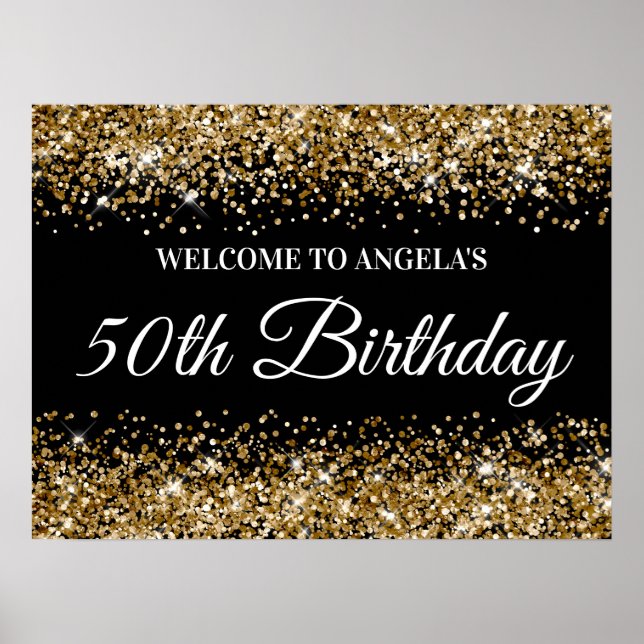 Poster Parties scintillant d'or Noir 50e anniversaire Bie (Devant)