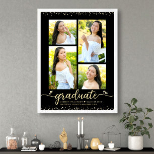 Poster Parties scintillant d'or noir Graduation 4 Script