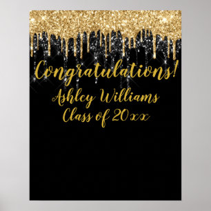 Poster Parties scintillant d'or noir Graduation Photo Pro