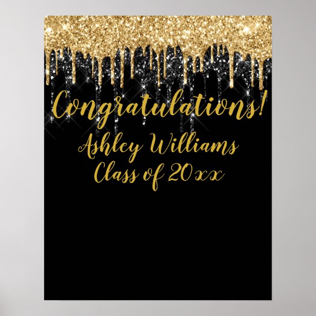 Poster Parties scintillant d'or noir Graduation Photo Pro (Devant)