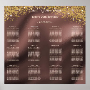 Poster Parties scintillant d'or Plan alphabétique de sièg