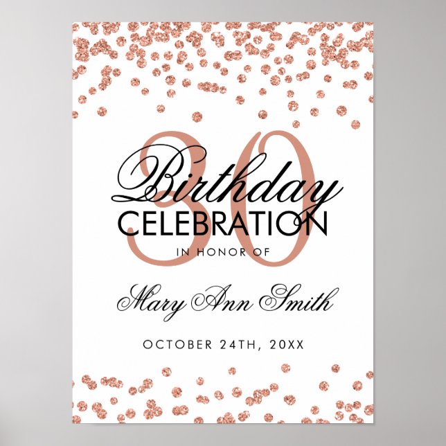 Poster Parties scintillant d'or rose Confetti Blanc 30e a (Devant)