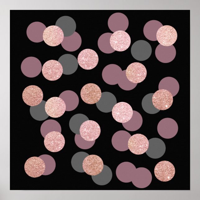 Poster parties scintillant d'or rose élégant confetti ros (Devant)