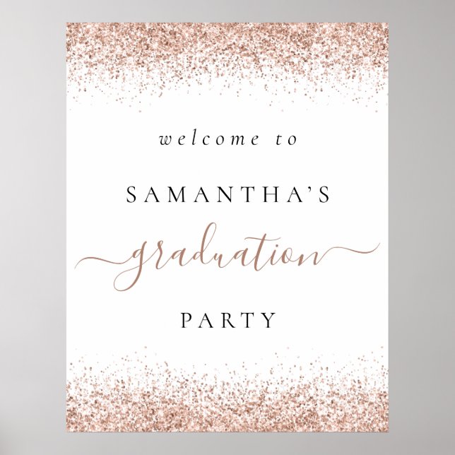 Poster Parties scintillant d'or Rose tendance Bienvenue G (Devant)