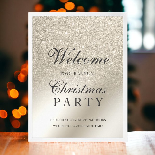Poster parties scintillant en ivoire perlé accueil métall (pearl ivory glitter metallic welcome Christmas Poster)