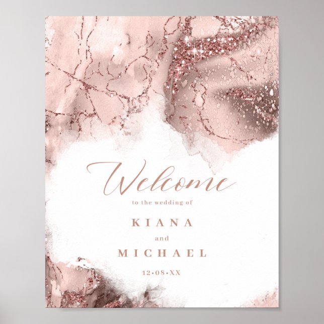 Poster Parties scintillant en marbre Mariage Rose de bien (Devant)