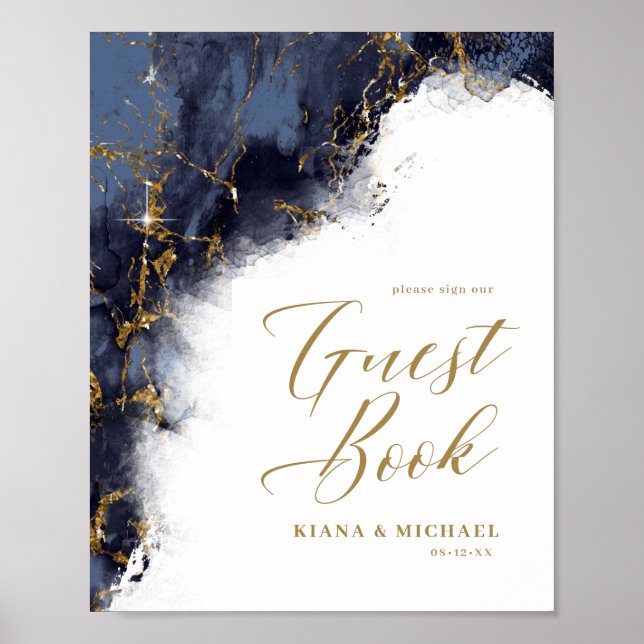 Poster Parties scintillant en marbre Mariages invités Mar (Devant)