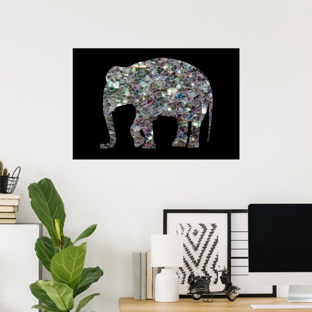 Poster Parties scintillant en mosaïque argentée Eléphant (Bureau à domicile)