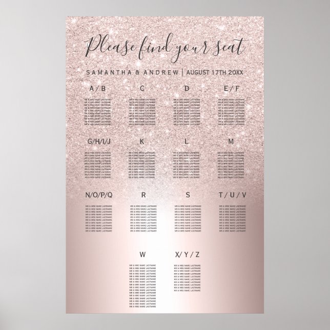 Poster parties scintillant en or rose ombre métallique (Devant)