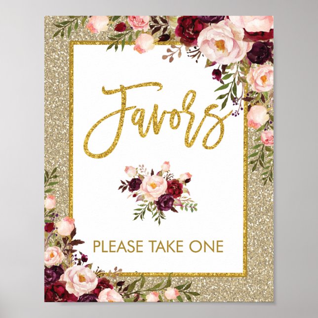 Poster Parties scintillant Favor Signer Floral Mariage Dé (Devant)