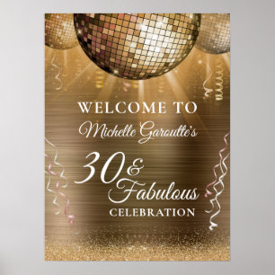 Poster Parties scintillant Glam 30 & Fabulous Gold Disco 