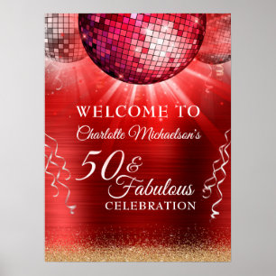 Poster Parties scintillant Glam 50 & Fabulous Red Disco B