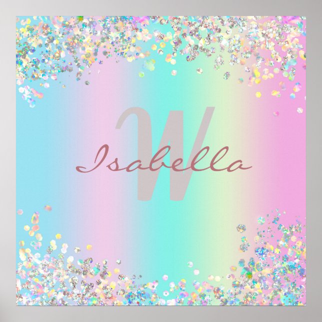 Poster Parties scintillant holographique Unicorn (Devant)