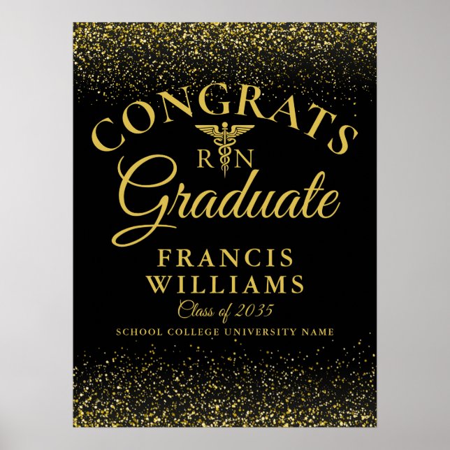 Poster Parties scintillant Noire et Or - Diplôme de scien (Devant)