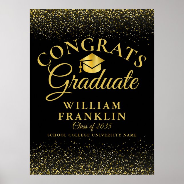Poster Parties scintillant Noire Et Or Symbole De Graduat (Devant)