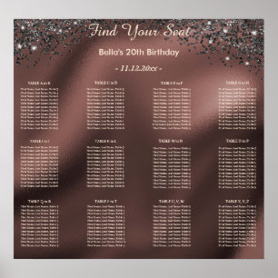 Poster Parties scintillant noire Plan alphabétique de siè