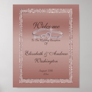 Poster Parties scintillant or rose et anneaux Mariage arg