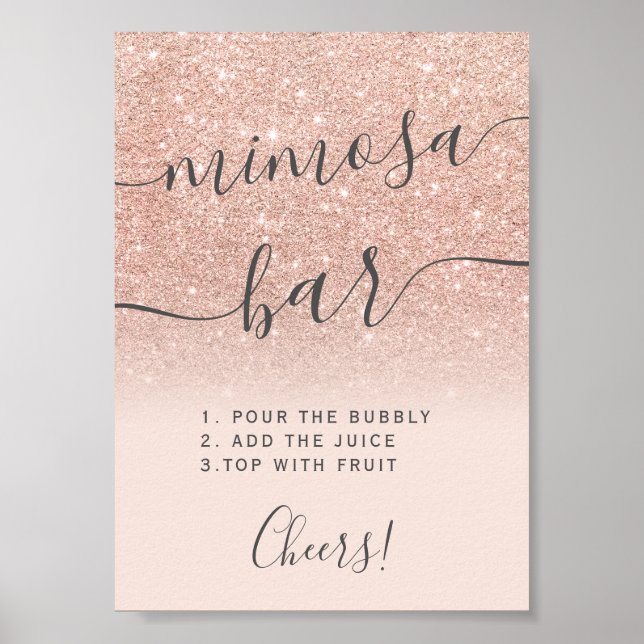 Poster parties scintillant or rose ombre blush mimosa bar (Devant)