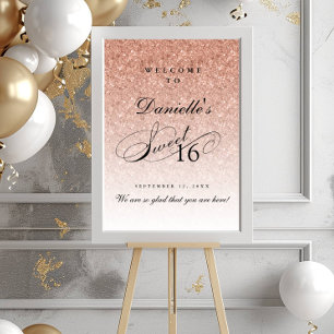 Poster Parties scintillant or rose Sweet 16 Accueil perso