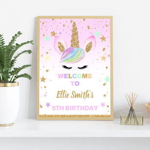 Poster Parties scintillant rose Bienvenue Chanter Unicorn
