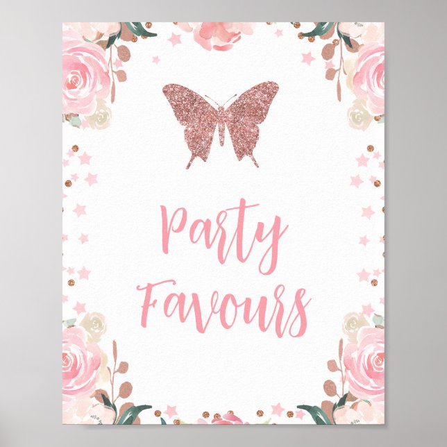 Poster Parties scintillant rose Butterfly Party Faveurs S (Devant)