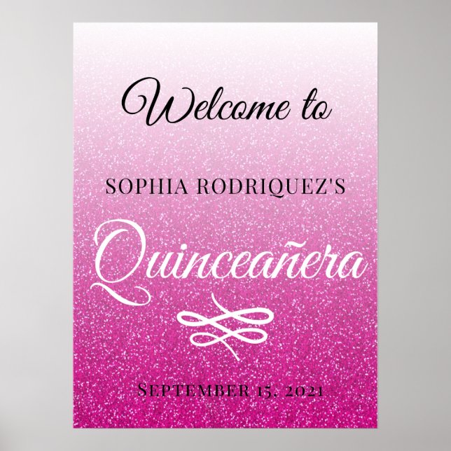 Poster Parties scintillant rose chaud Quinceañera 15e ann (Devant)