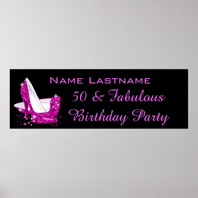 Poster Parties scintillant rose chaud talons hauts Banniè (Devant)