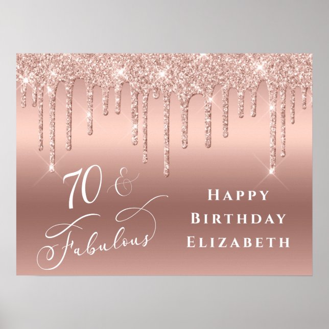 Poster Parties scintillant Rose Gold 70th Birthday Party (Devant)