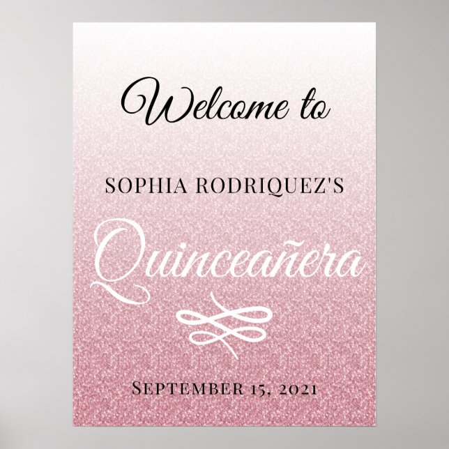 Poster Parties scintillant rose Quinceañera 15e anniversa (Devant)
