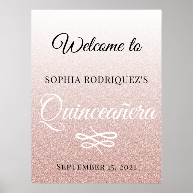 Poster Parties scintillant rose Quinceañera 15e anniversa (Devant)