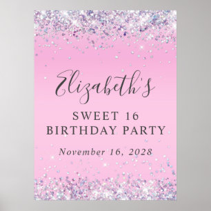 Poster Parties scintillant rose sucré 16 Anniversaire