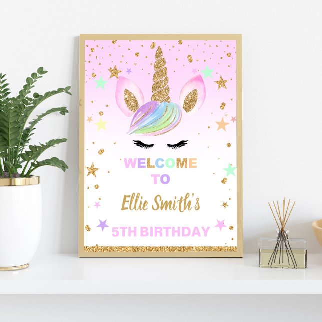 Poster Parties scintillant rose Unicorn Anniversaire Affi (Pink Glitter Welcome Sing Unicorn Poster)