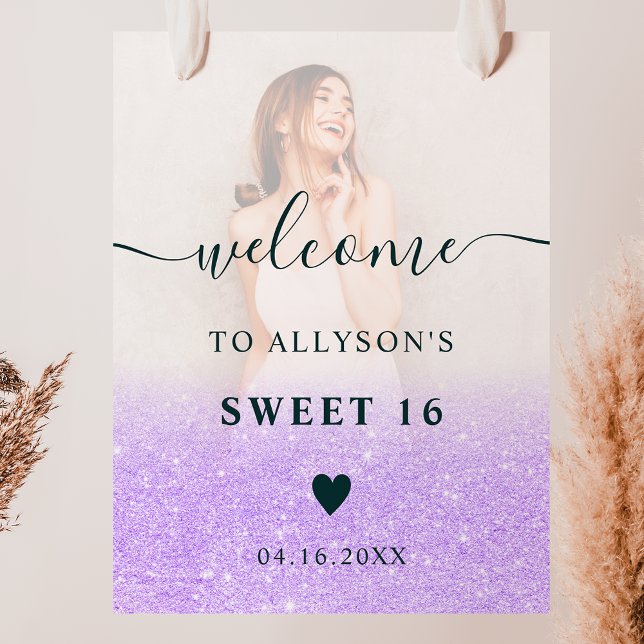 Poster Parties scintillant violet ombre photo Sweet 16 bi (Créateur téléchargé)