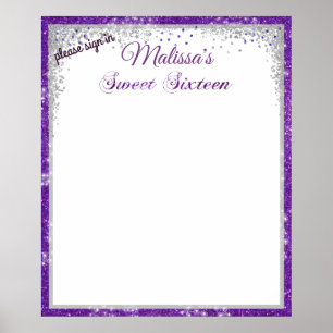 Poster Parties scintillant violet Sweet sixteen étincelan
