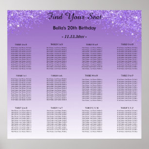 Poster Parties scintillant violette Plan alphabétique de