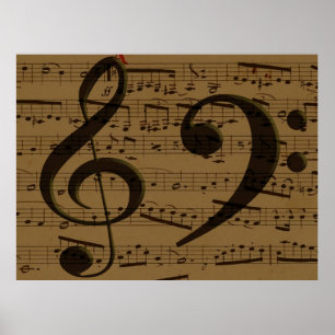 Poster Partition de musique classique à clé de sol musica