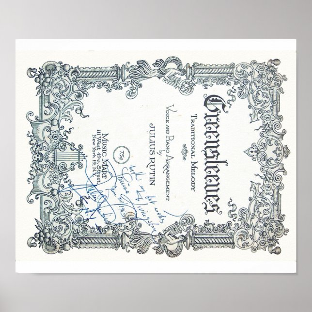 Poster Partition vintage - Greensleeves Autographiés (Devant)