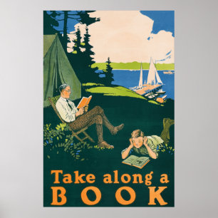 Poster Partons camper et lisons un livre