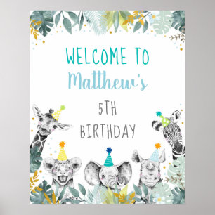 Poster Party Animal Blue Gold Safari Anniversaire Bienven