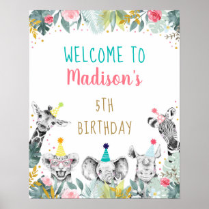 Poster Party Animal rose Gold Safari Anniversaire Bienven